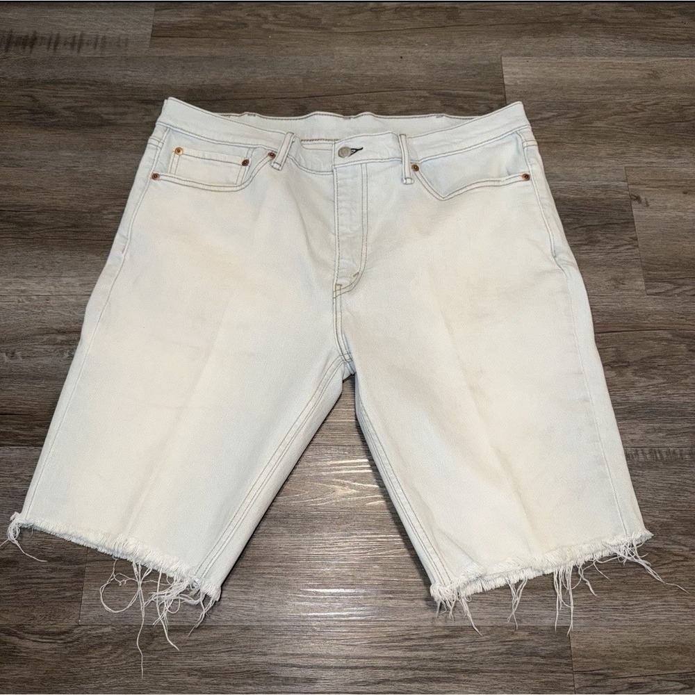 VTG Levi's 501 Shorts W36 '93 Cut-Off Shorts Light White Denim Distressed Raw